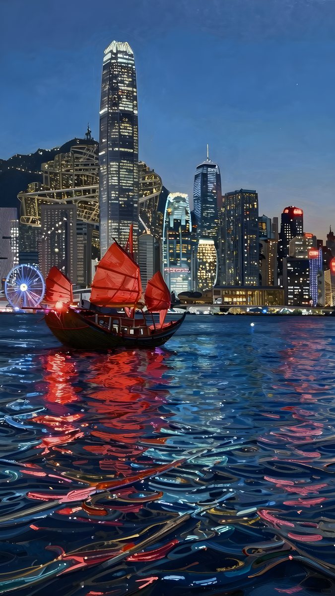 Hong Kong harbour, oil painting