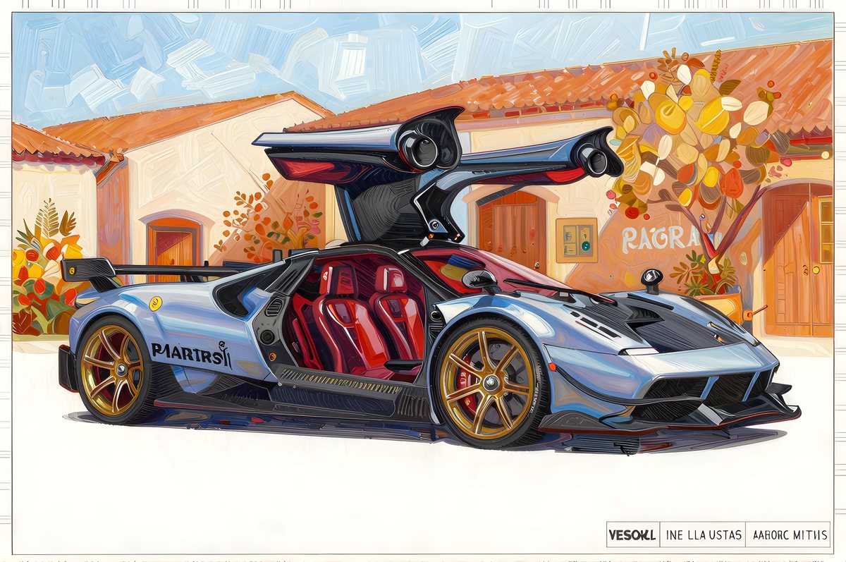 Pagani hypercar, painterly illustration