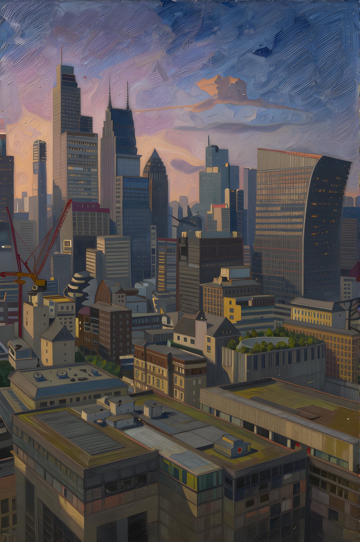 London skyline reimagined as a vibrant oil painting at dusk